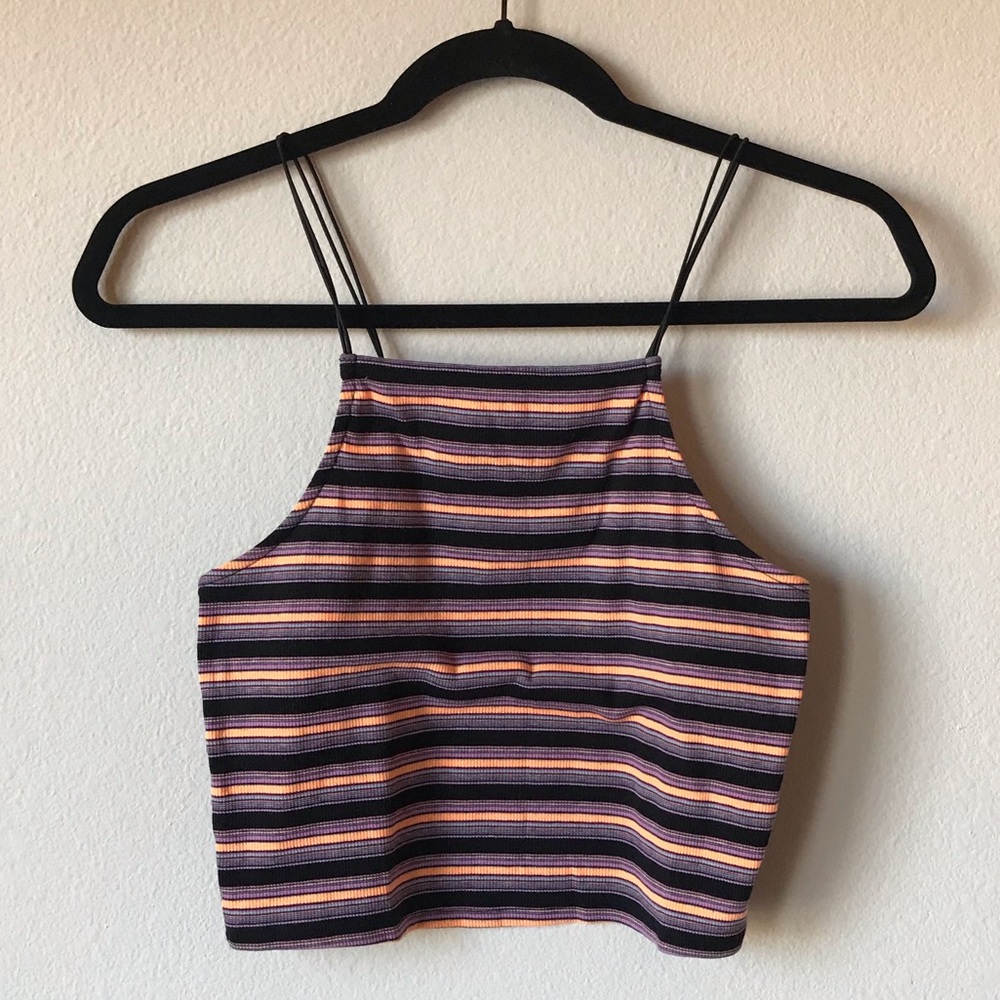 Orange black and purple square neck crop tank